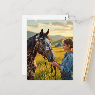 Cartão Postal Cavalo Appaloosa Magnífico e seu dono