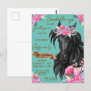 Cartão Postal Cavalo aquarela aniversário cowgirl