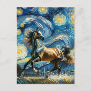 Cartão Postal Cavalo Árabe da cinza na Noite Estelar de Van Gogh