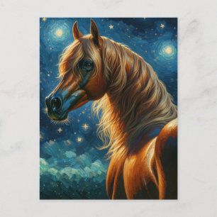 Cartão Postal Cavalo Árabe na Noite Estrelada de Van Gogh