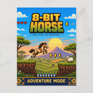 Cartão Postal Cavalo, Arte Pixel Retro de 8 Bits
