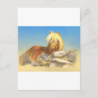 Cartão Postal cavalo atrás da parede de pedra