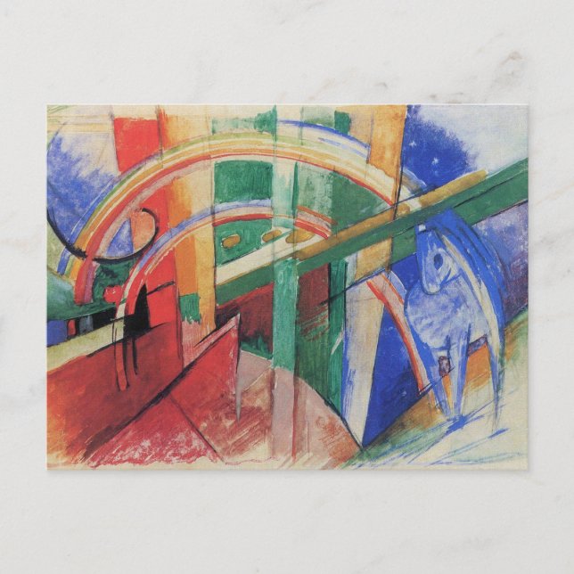 Cartão Postal Cavalo Azul com arco-íris por Franz Marc (Frente)