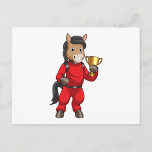 Cartão Postal Cavalo Campeão com Troféu
