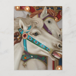 Cartão Postal Cavalo carrossel branco com fotografia em ponte az