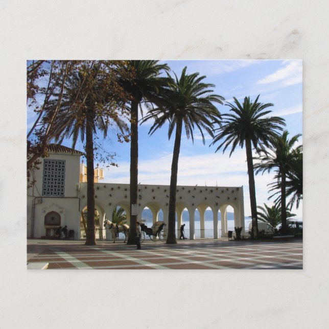 Cartão Postal Cavalo & carruagem no passeio em Nerja, espanha (Frente)