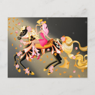 Cartão Postal Cavalo Caveira de Açúcar & Dama Preto Amarelo Cart