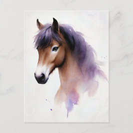 Cartão Postal Cavalo Com Aquarela De Mano Roxo