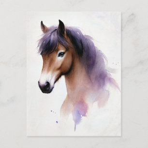 Cartão Postal Cavalo Com Aquarela De Mano Roxo