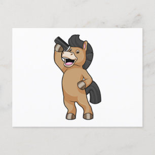 Cartão Postal Cavalo como Cabeleireiro com Pente