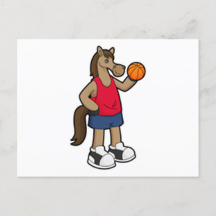 Cartão Postal Cavalo como jogador de basquete com bola de basque