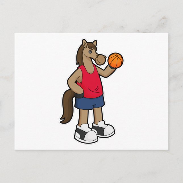 Cartão Postal Cavalo como jogador de basquete com bola de basque (Frente)