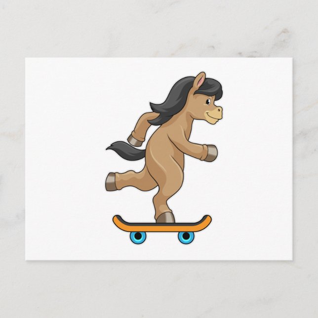 Cartão Postal Cavalo como Patinador com skate (Frente)