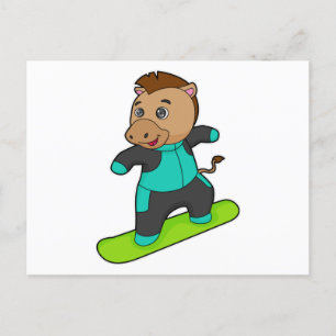 Cartão Postal Cavalo como Snowboarder com Snowboard