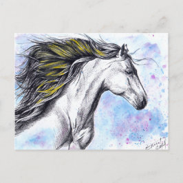 Cartão Postal Cavalo correndo Aquarela e Tinta Equina