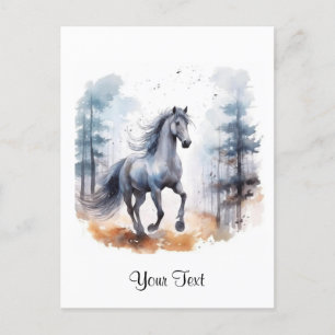 Cartão Postal Cavalo de Aquarela na Floresta Personalizado