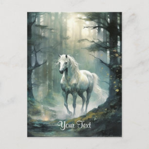 Cartão Postal Cavalo de Aquarela na Floresta Personalizado