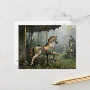 Cartão Postal Cavalo de Carrossel Abandonado no Jardim