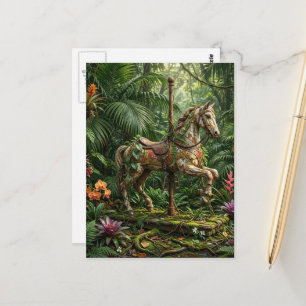 Cartão Postal Cavalo de Carrossel Abandonado numa Selva