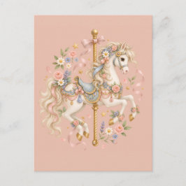Cartão Postal Cavalo de Carrossel em Aquarela Conto de Fadas Par