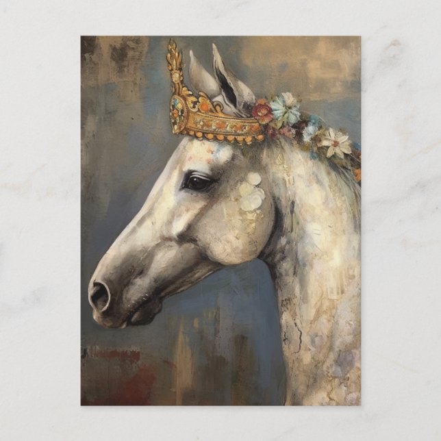 Cartão Postal Cavalo de Cinza com coroa floral (Frente)