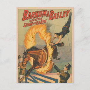 Cartão Postal Cavalo de Circo Saltando por um Arco Flamejante
