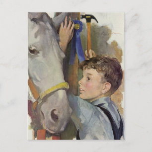 Cartão Postal Cavalo de Corrida Vintage, Vencedor da Fita Azul c