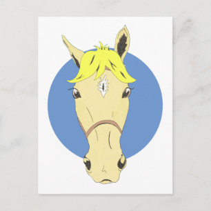 Cartão Postal Cavalo de desenho animado branco e azul