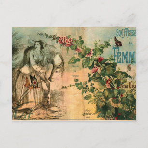 Cartão Postal Cavalo de Estilo Vintage Francês, Mulher, Floral