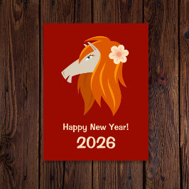Cartão Postal Cavalo de Fogo 2026 Zodiac, Ano Novo Chinês