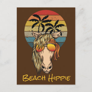 Cartão Postal Cavalo de Hippie Retro Beach, Regulando Sol em Pal