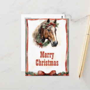 Cartão Postal Cavalo de Natal Aquarela