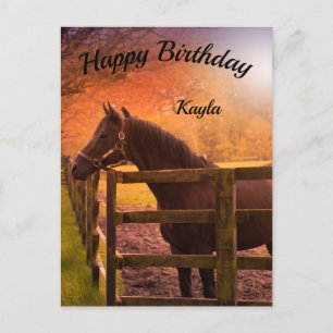 Cartão Postal Cavalo de Outono Aniversário Personalizado  
