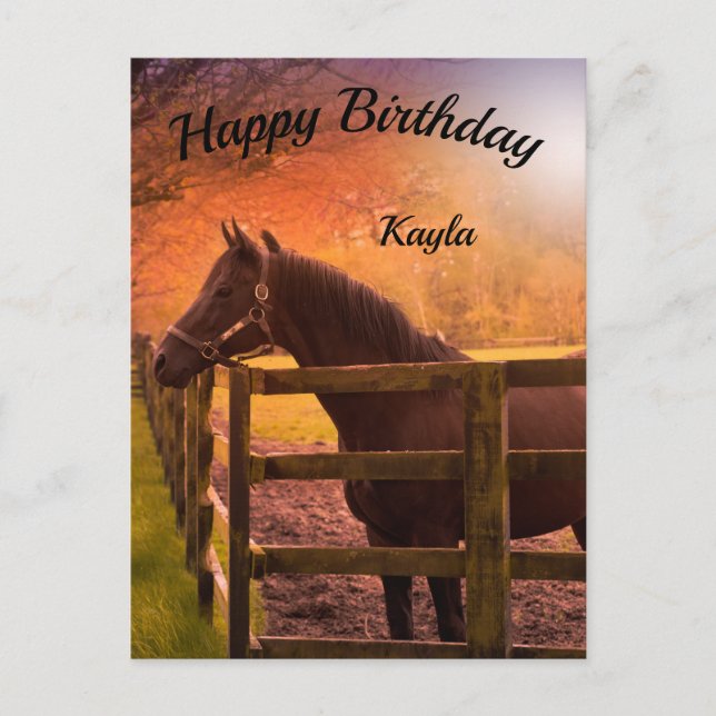 Cartão Postal Cavalo de Outono Aniversário Personalizado   (Frente)