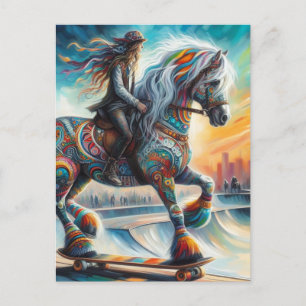 Cartão Postal Cavalo de Skate e Cavaleiro