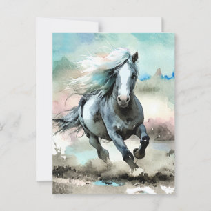 Cartão Postal Cavalo de Trato Majestoso Aquarela