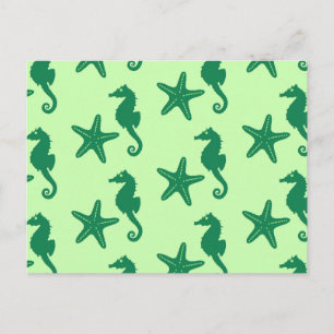Cartão Postal Cavalo-do-mar e estrelas-do-mar - limão e esmerald
