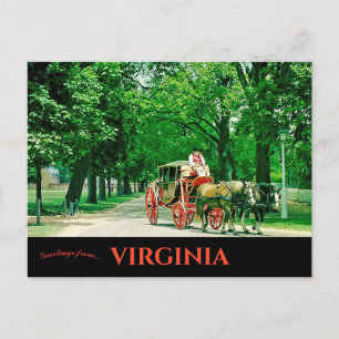 Cartão Postal Cavalo e Carruagem Colonial Williamsburg Virgínia