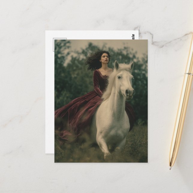 Cartão Postal Cavalo e cavaleiro na floresta (Frente/Verso In Situ)