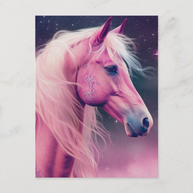 Cartão Postal Cavalo e Estrelas Rosa (Frente)