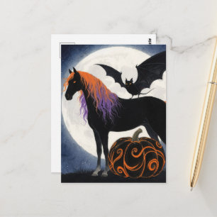 Cartão Postal Cavalo e Morcego de Halloween