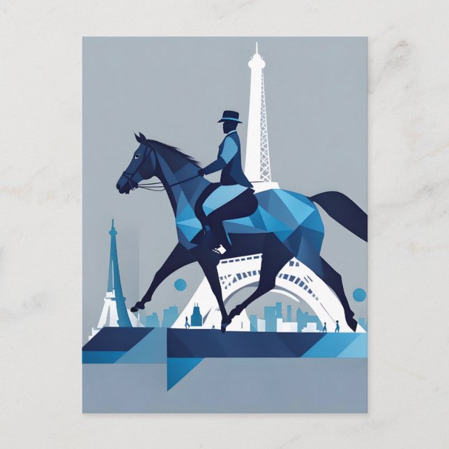 Cartão Postal Cavalo em Paris Blues and Whites (Frente)