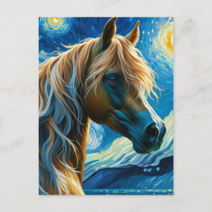 Cartão Postal Cavalo em Van Gogh Starry Night