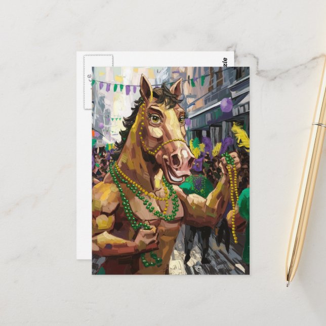 Cartão Postal Cavalo engraçado e feliz do Mardi Gras (Frente/Verso In Situ)