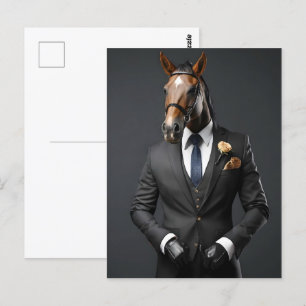 Cartão Postal Cavalo engraçado no terno
