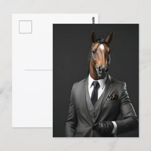 Cartão Postal Cavalo engraçado no terno