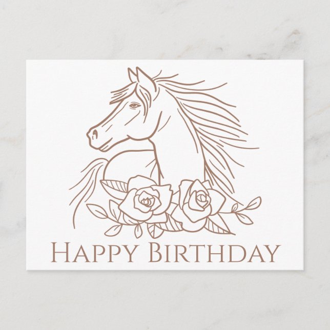 Cartão Postal Cavalo Feliz Aniversário Pôneo Equestre (Frente)
