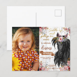Cartão Postal Cavalo fofo rosa Festa de Aniversário