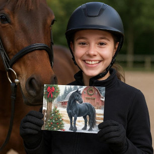Cartão Postal Cavalo Frísio Feliz Natal 