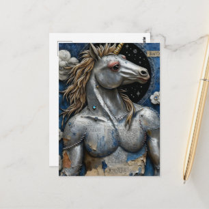 Cartão Postal Cavalo-marinho Prateado Com Colagem De Músculos
